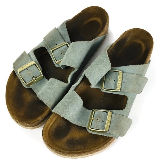 Birkenstock Shoes - Birkenstock Suede Double Strap Cork Sandals in Light Blue